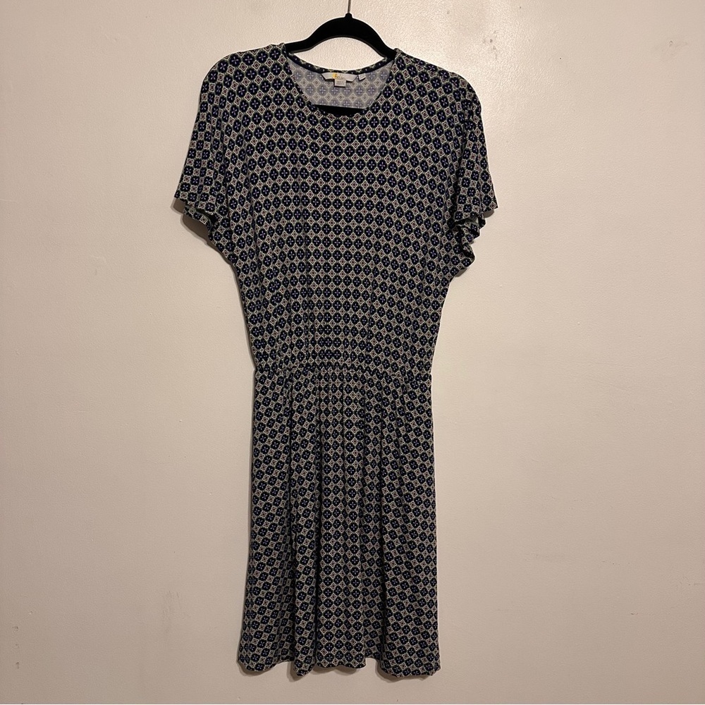 Boden Flutter Sleeve Jersey Dress in Moroccan Diamond Size 8 Green Blue - Picture 3 of 8